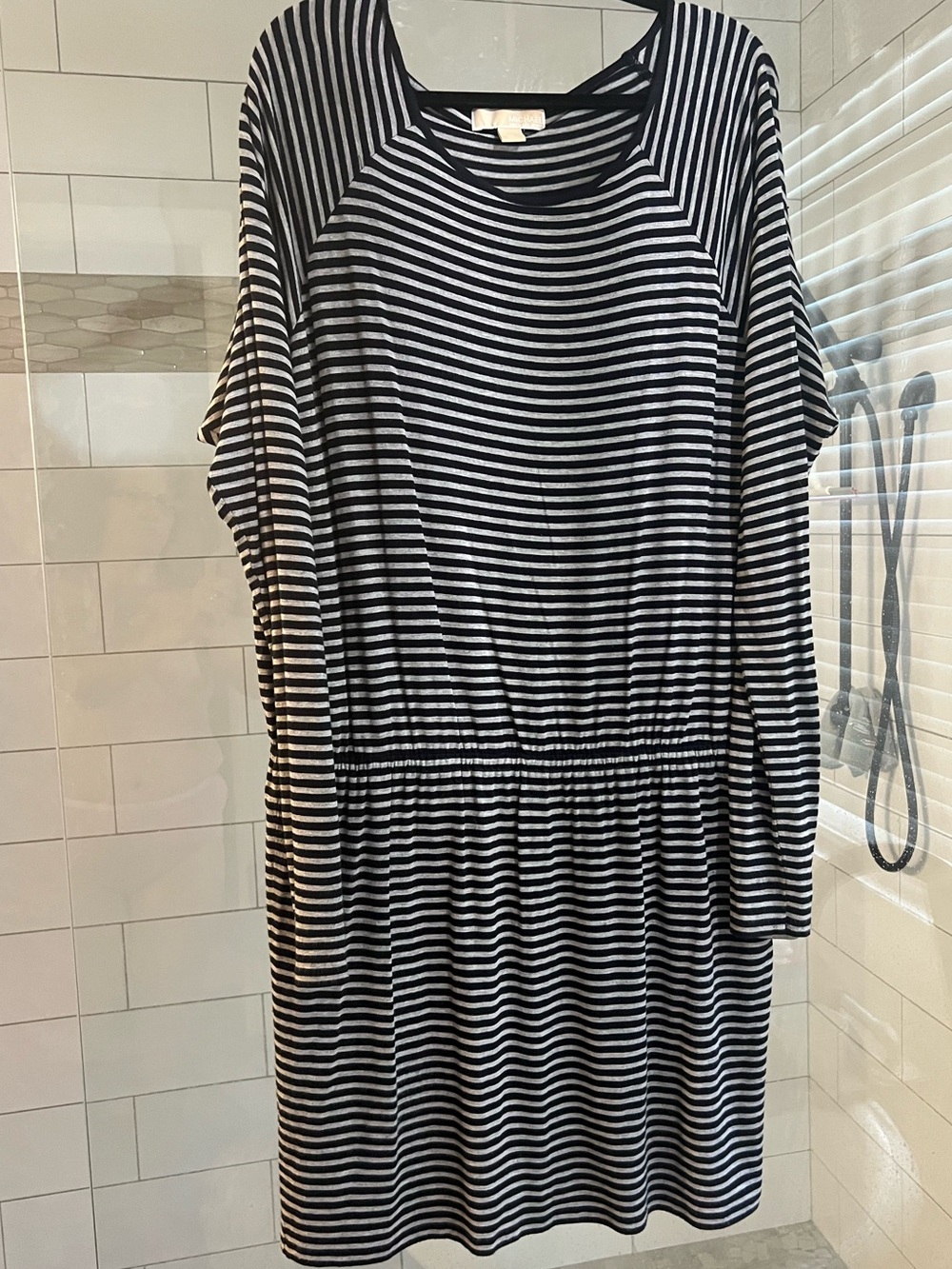 MICHAEL Michael Kors Dropped Waist Long Sleeve Navy/Gray StripeT-shirt Dress-L!